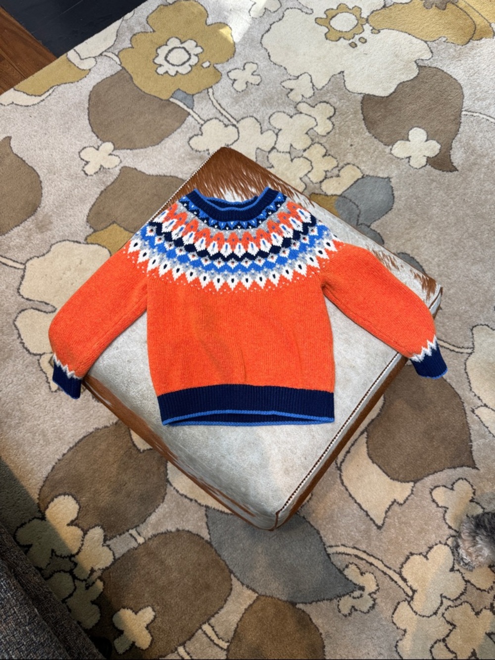Kids Orange Fair Isle Crewneck Sweater -